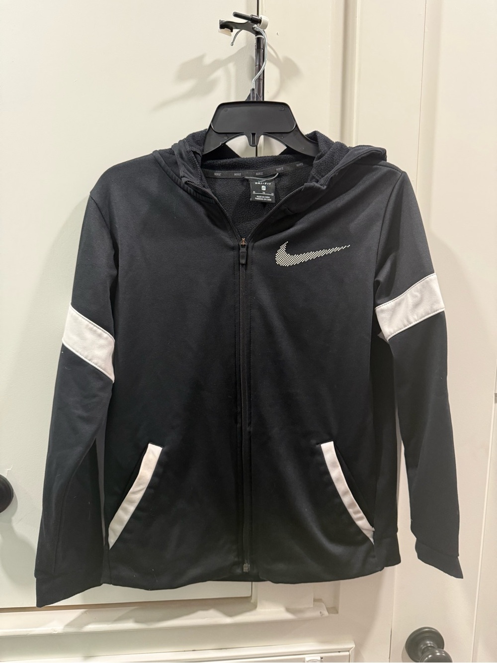 Nike Black Hooded Zip Jacket with White Accents